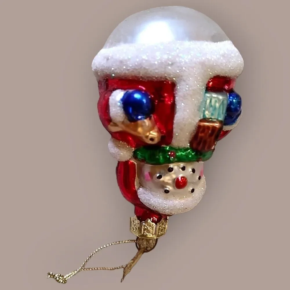 Santa Snowman Bird House Christmas Dove Blown Glass Ornament Thomas Pacconi 2002